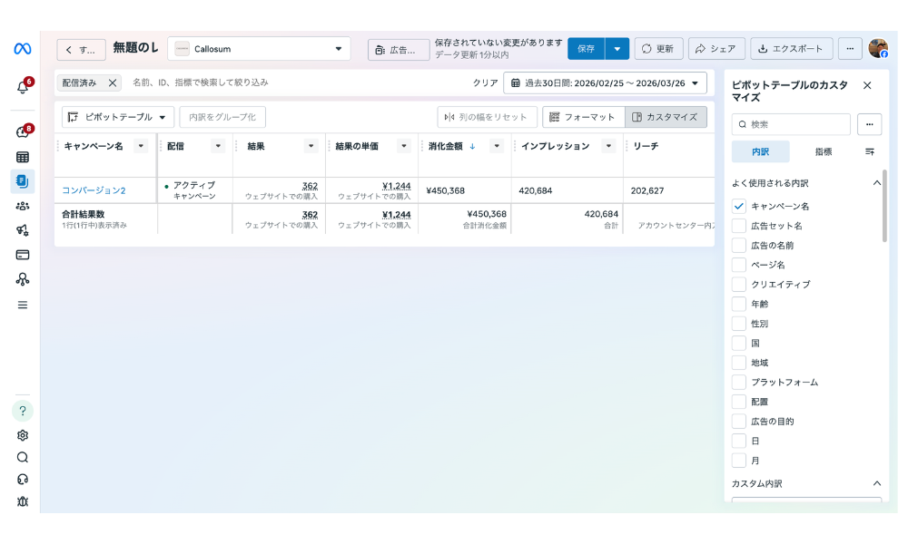 キャンペーンテンプレートが表示されている画面
