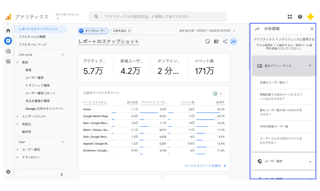 GA4のインサイト機能