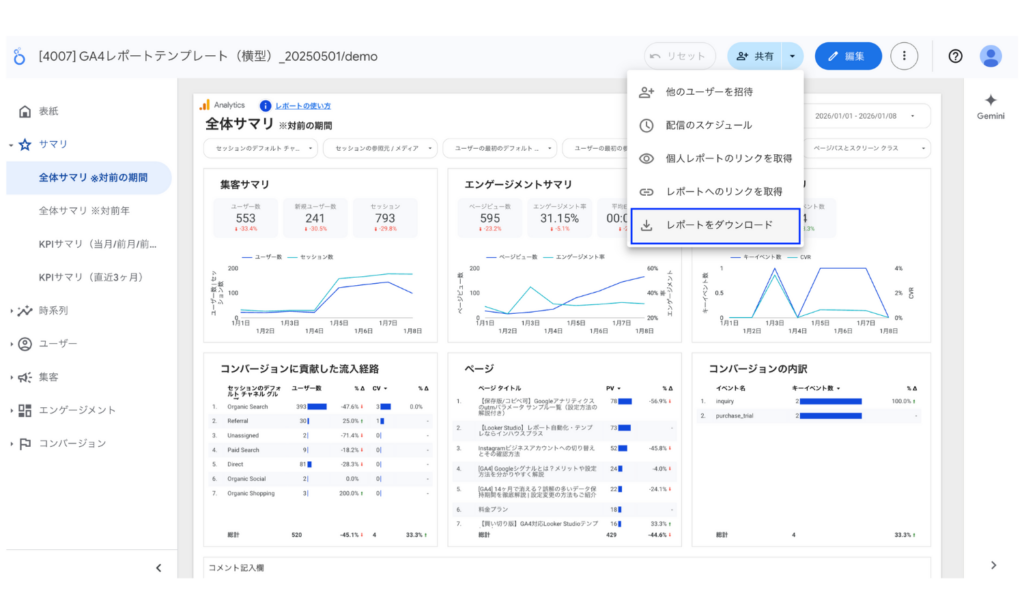 Looker StudioのPDFダウンロード