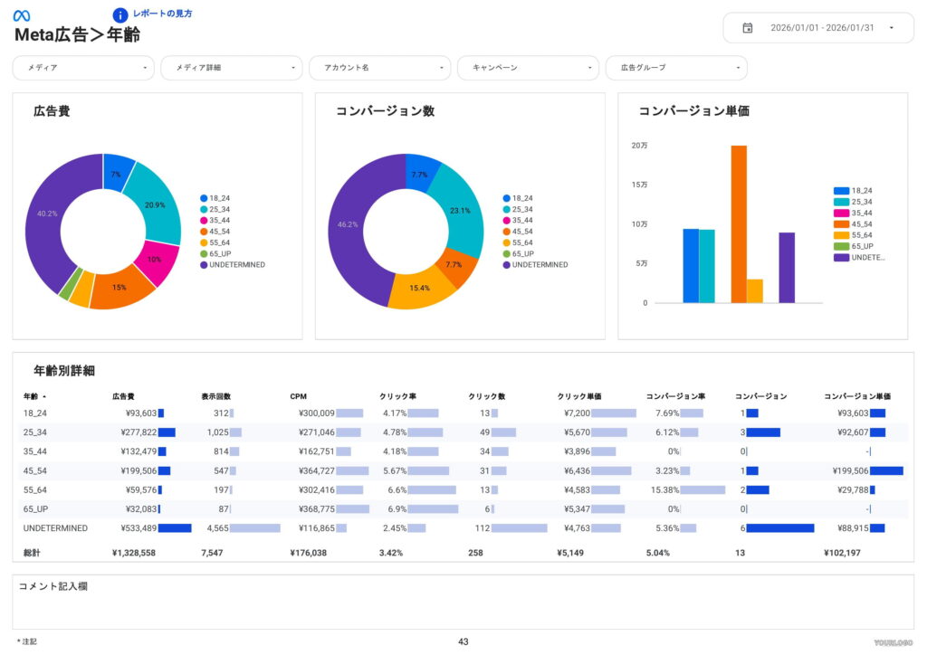 [0008] Web広告レポート for Looker StudioのMeta広告年齢