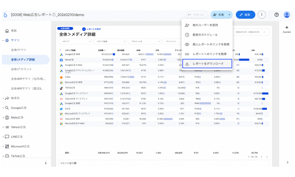 Looker StudioのPDFダウンロード