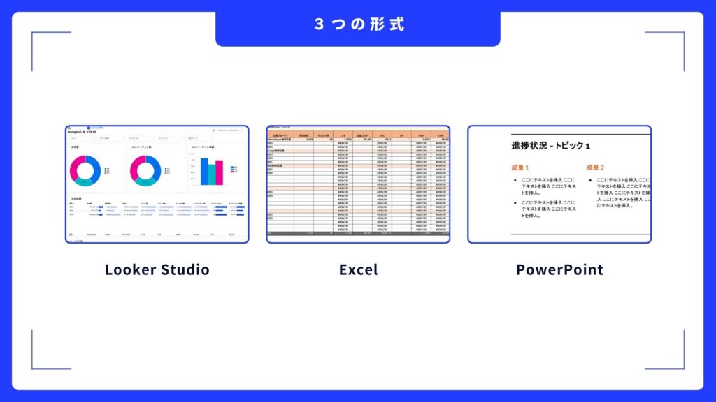 広告レポートテンプレートの3つの形式と特徴
