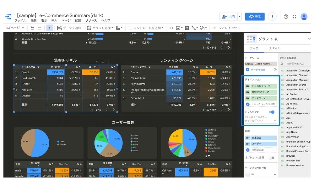 Goodleデータポータルのレポートにドリルダウンを設定