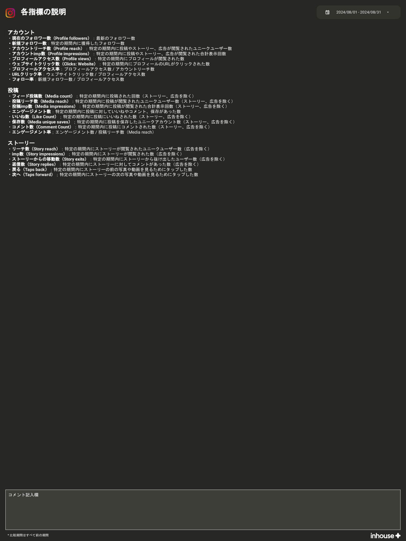 【サブスク版】Instagramインサイトレポート for Looker Studio（0001）の用語の解説