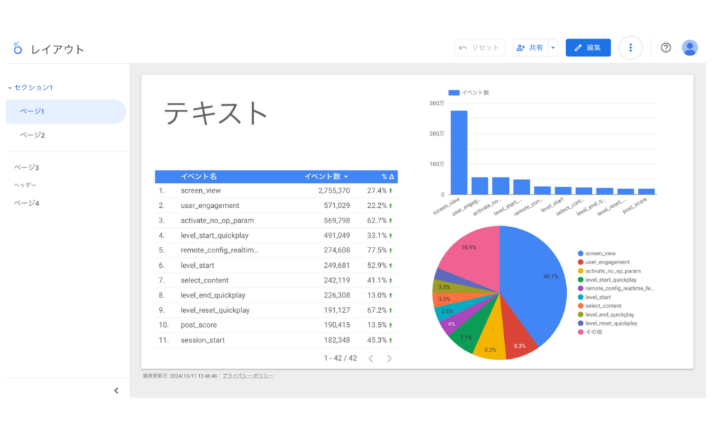 Looker Studioのレポートナビゲーション左