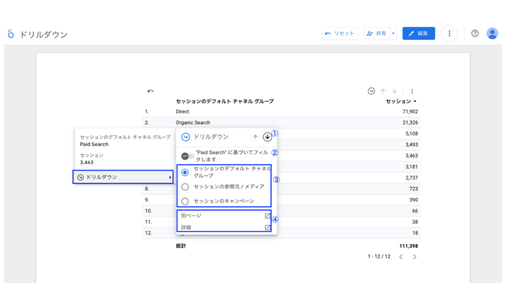 Looker Studioの表形式のドリルアクションの使い方