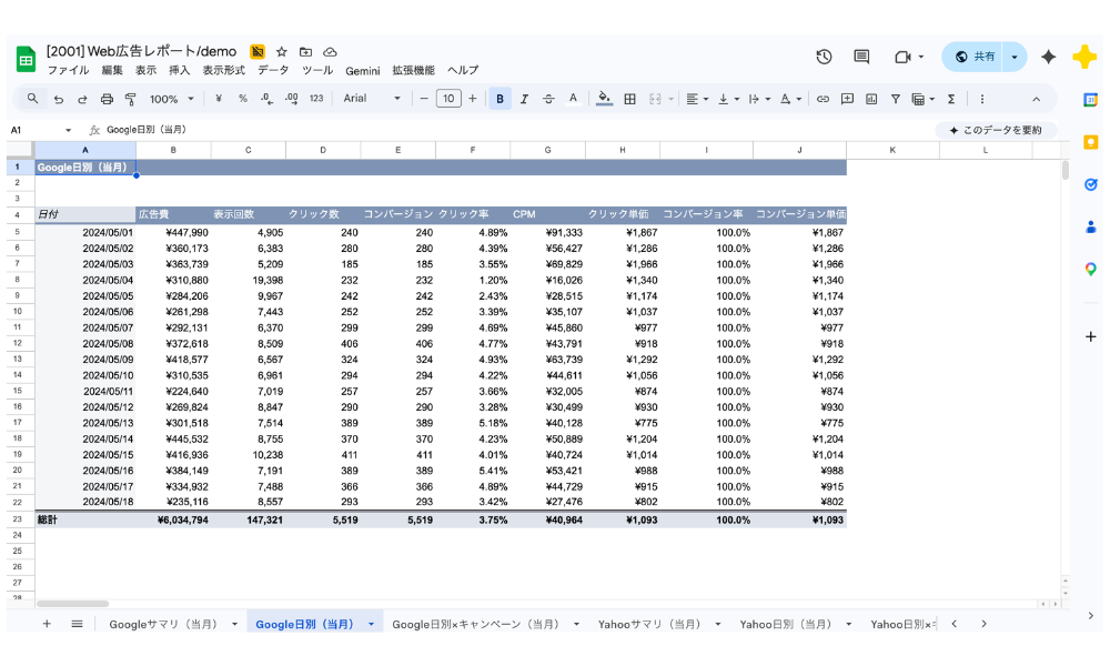 スプレッドシートレポート