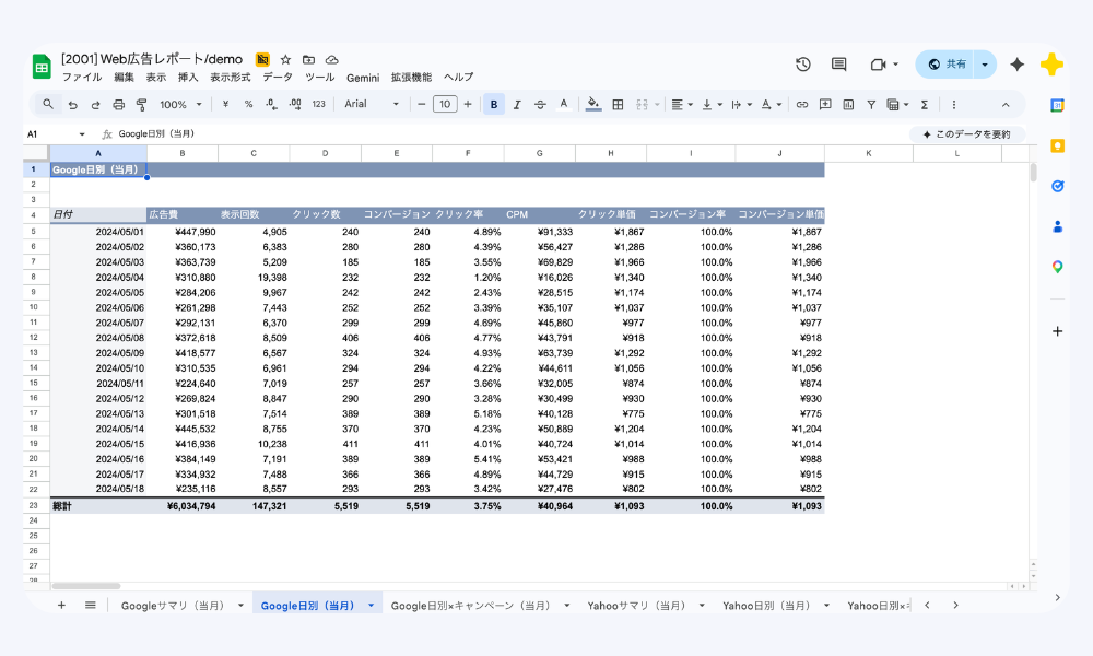 スプレッドシートレポート